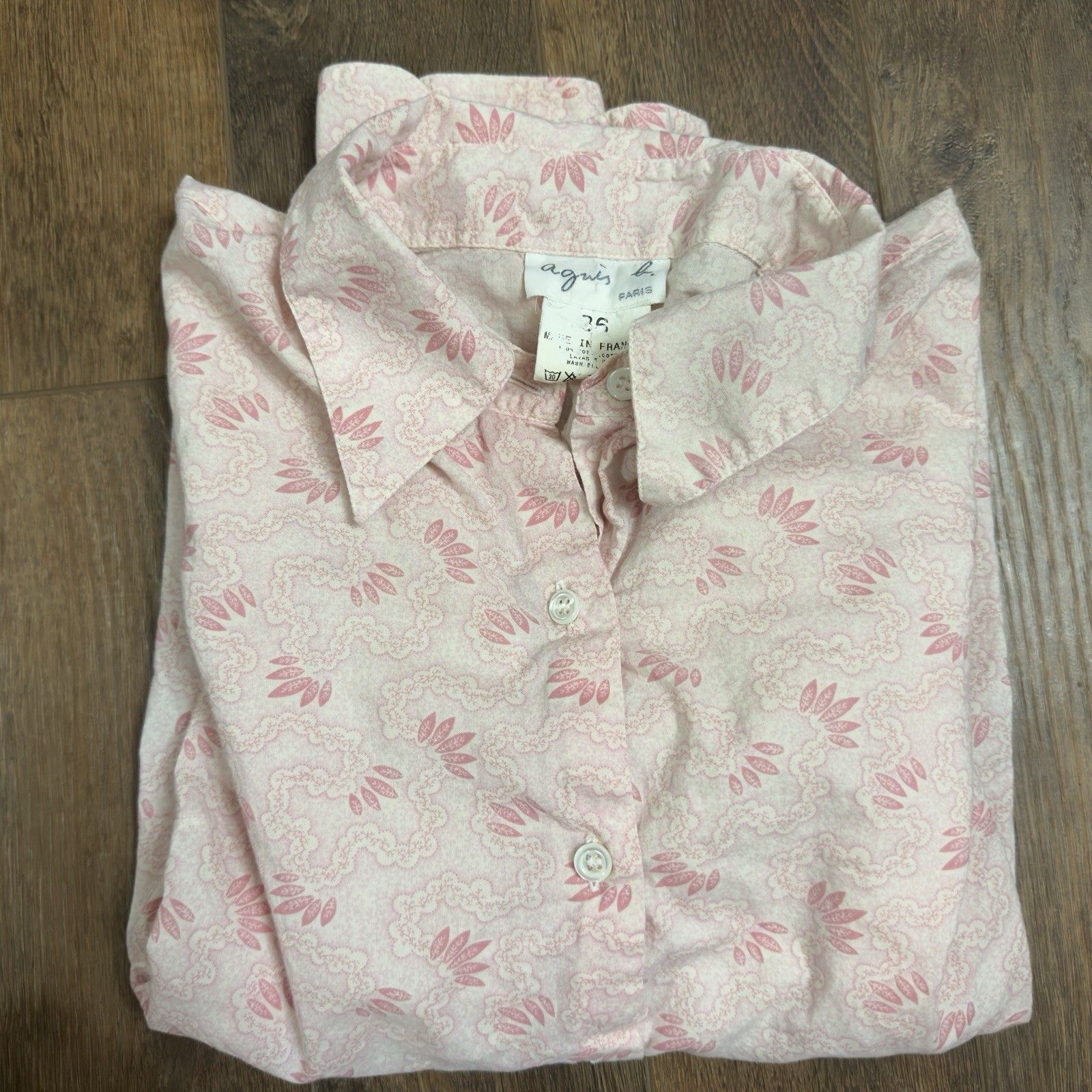 Vtg Agnes B Women’s Fr 36 Pink Floral Long Sleeve Button Up